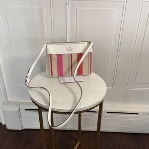 kate spade White, Pink & Orange Canvas Stripe Crossbody